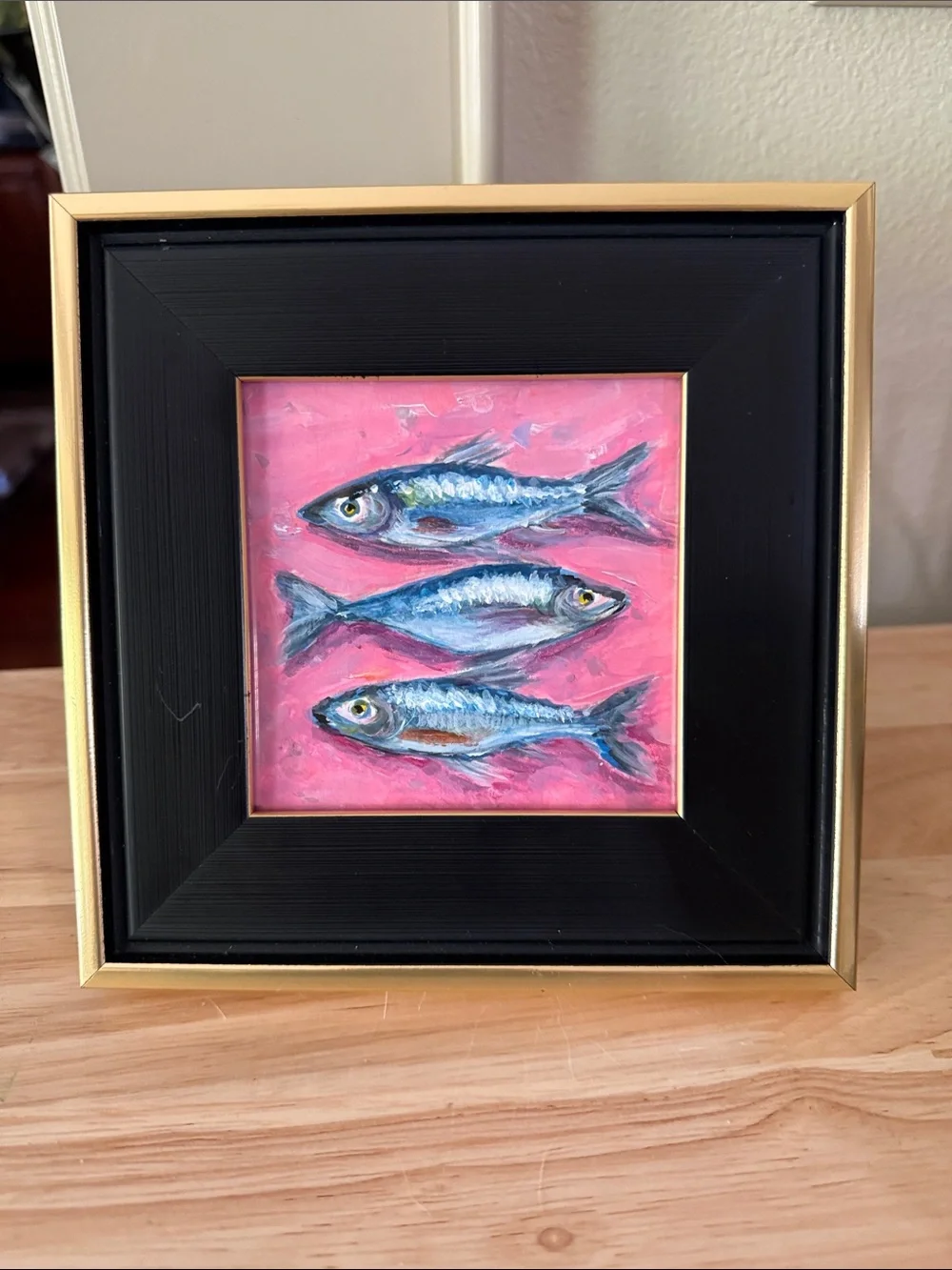Framed Fish Artwork in Pink & Blue - Petite Aquarium Accent